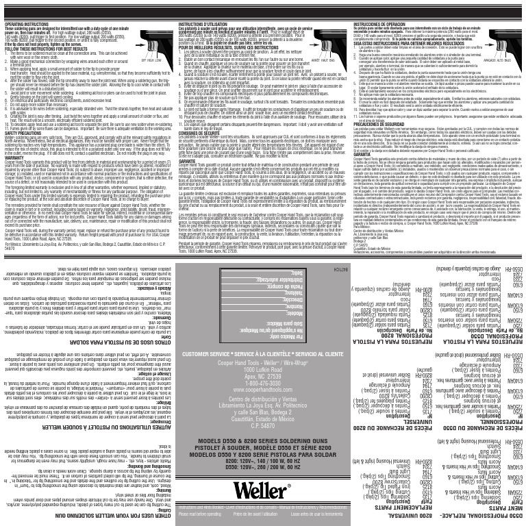 Weller D5508200 Soldering Gun Instructions PDF Soldadura