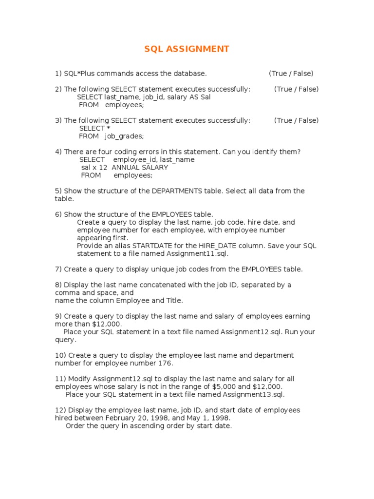 SQL Assignment | PDF | Sql | Table (Database)