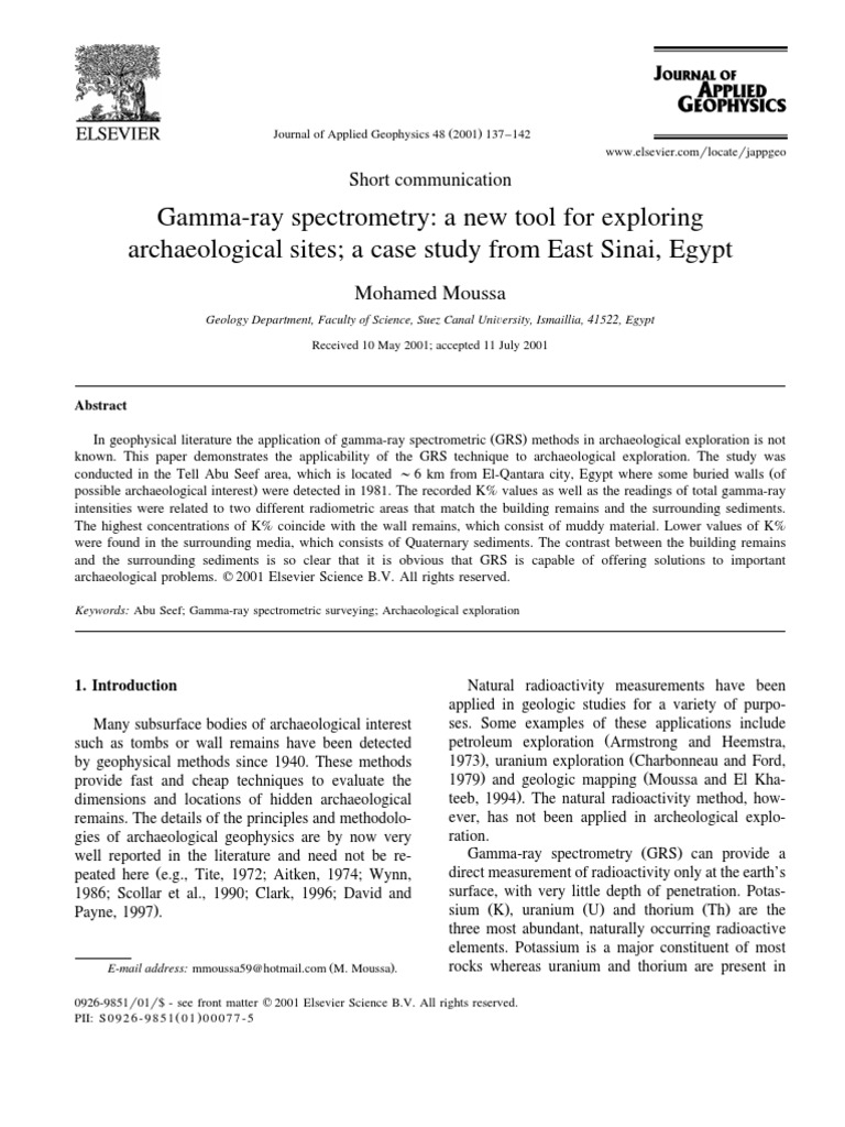 Gamma Ray Spectrometry A New Tool For Exploring Archaeological Sites