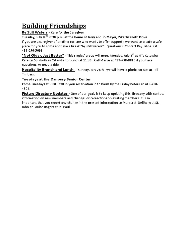 Building Friendships, July 2013 | PDF | Cooking, Food & Wine | Lifestyle