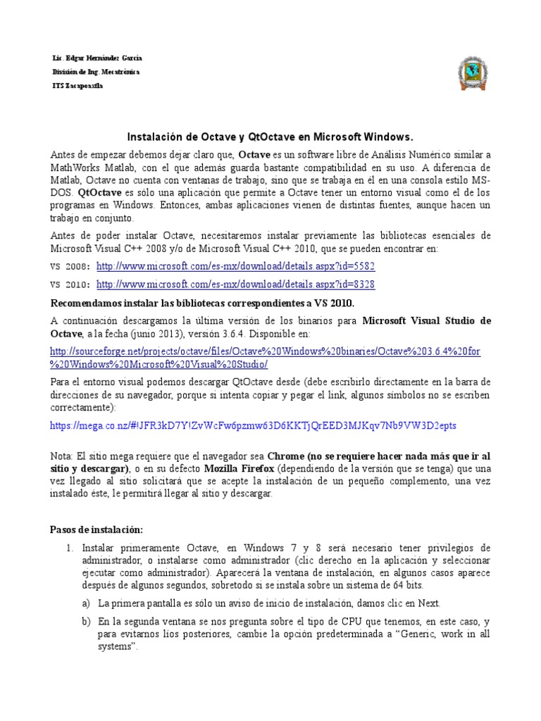 Instalación de Octave y QtOctave en Windows | PDF | Microsoft | Matlab