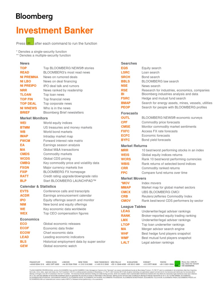 Investment Banking Cheatsheet Bloomberg Terminal | PDF | Investment ...