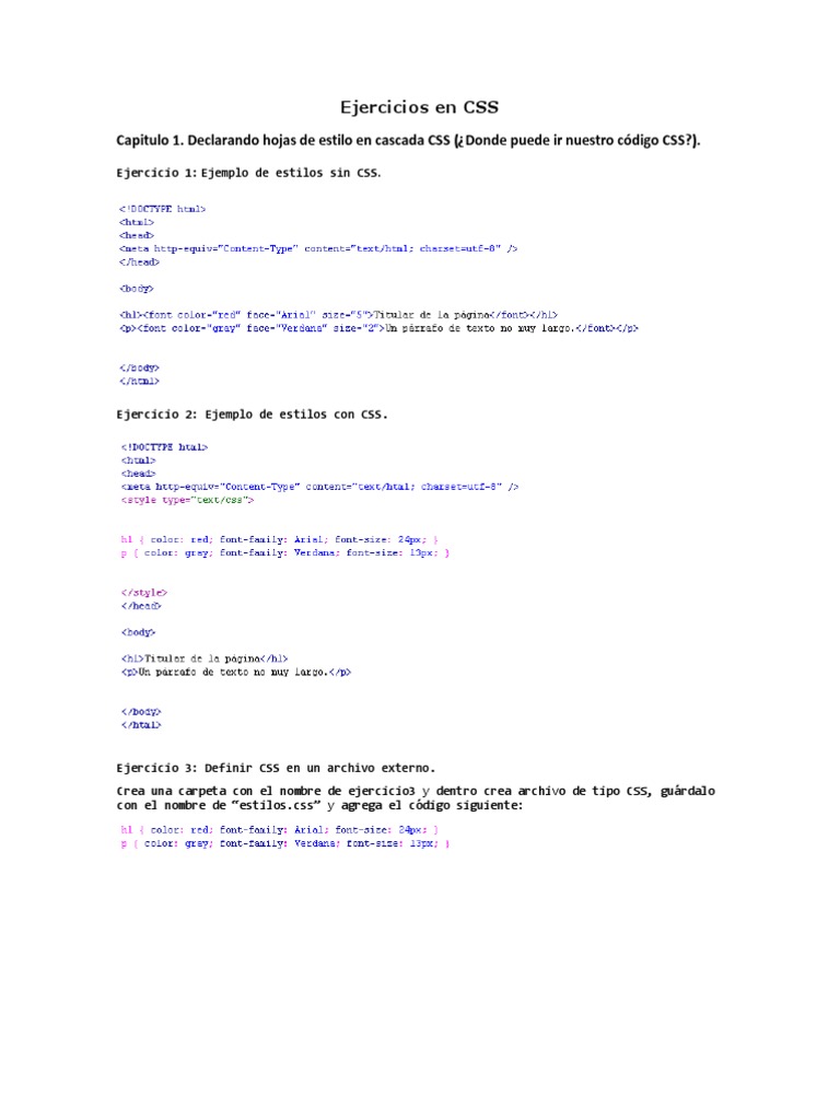 Ejercicios Prácticos de CSS y HTML | PDF | Hojas de estilo en cascada ...