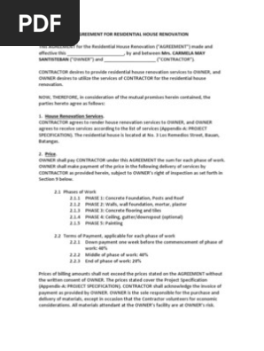 agreement for residential house renovation