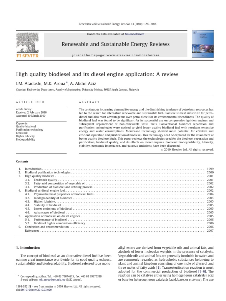 High-Quality Biodiesel for Diesel Engines | PDF | Biodiesel | Diesel Fuel