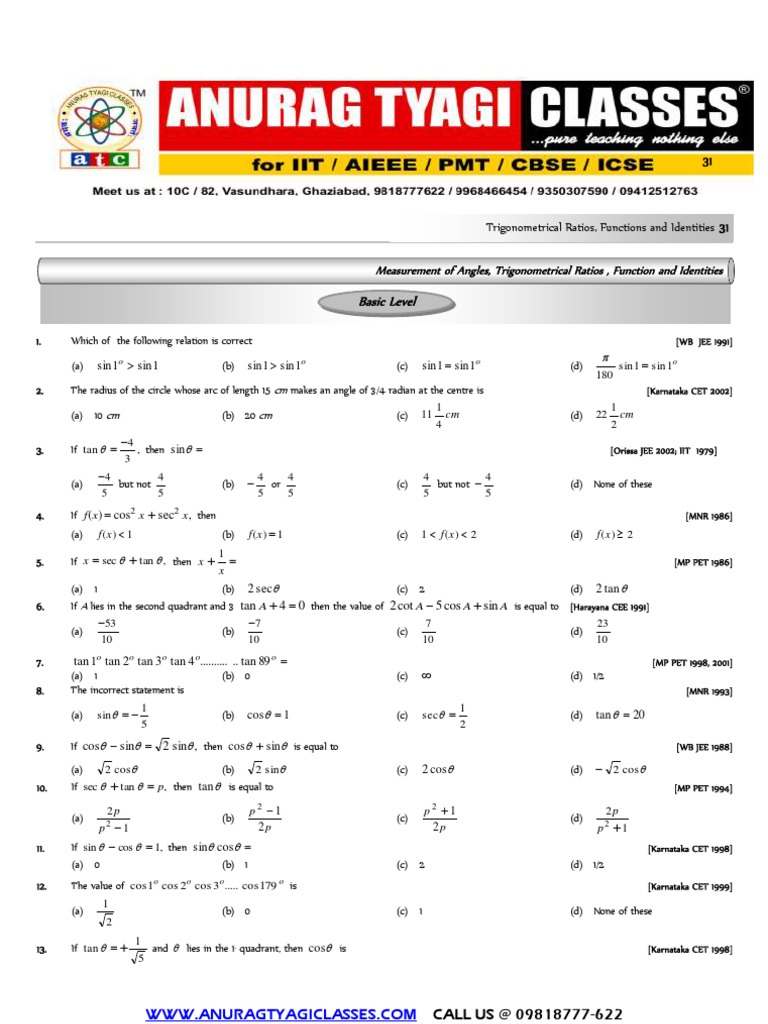 Trigonometric Ratios and Identities Guide | PDF | Teaching Methods ...