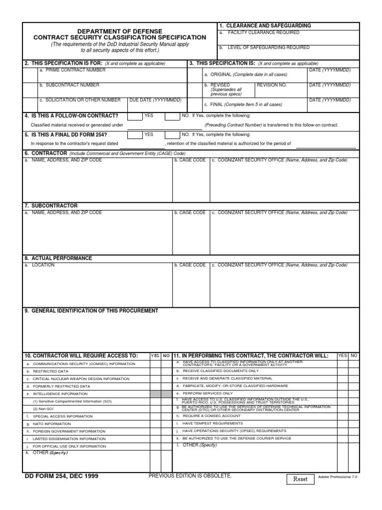 Dd0254 - DoD Contract Security Classificiation | PDF | Classified ...
