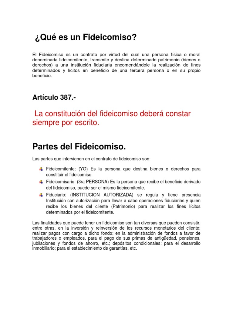 Definición y Partes del Fideicomiso | PDF | Ley de fideicomiso | Virtud