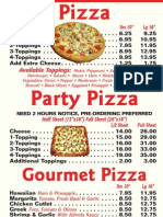 Mary's Pizza Menu