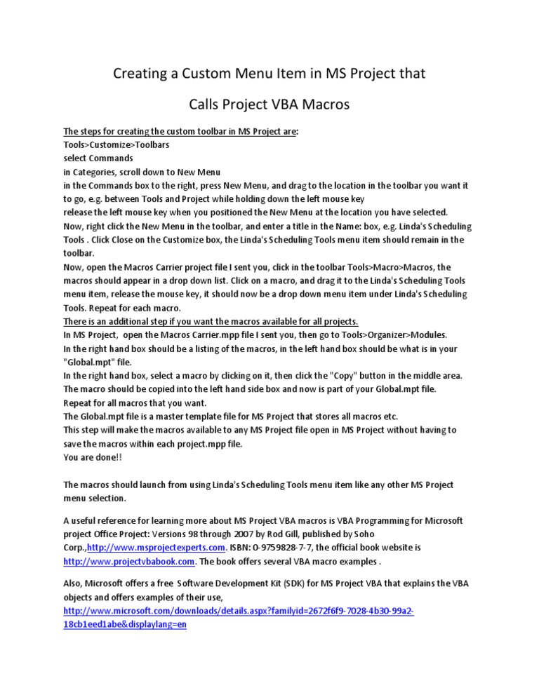Custom MS Project VBA Menu Setup | PDF | Visual Basic For Applications ...