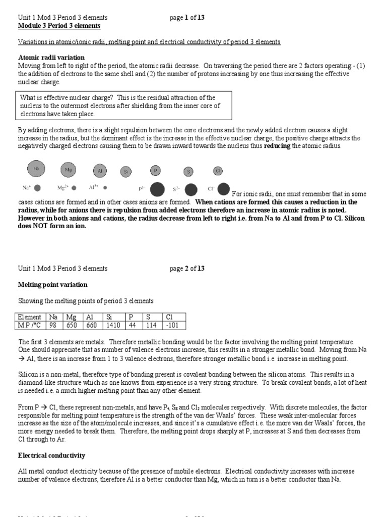 Period 3 Elements: Properties Overview | PDF | Ion | Ionic Bonding