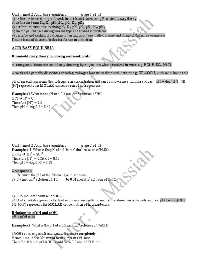 Acid-Base Equilibria and Calculations | PDF | Ph | Acid Dissociation ...
