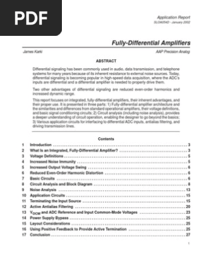 Fully Differential Amplifiers Amplifier Operational Amplifier