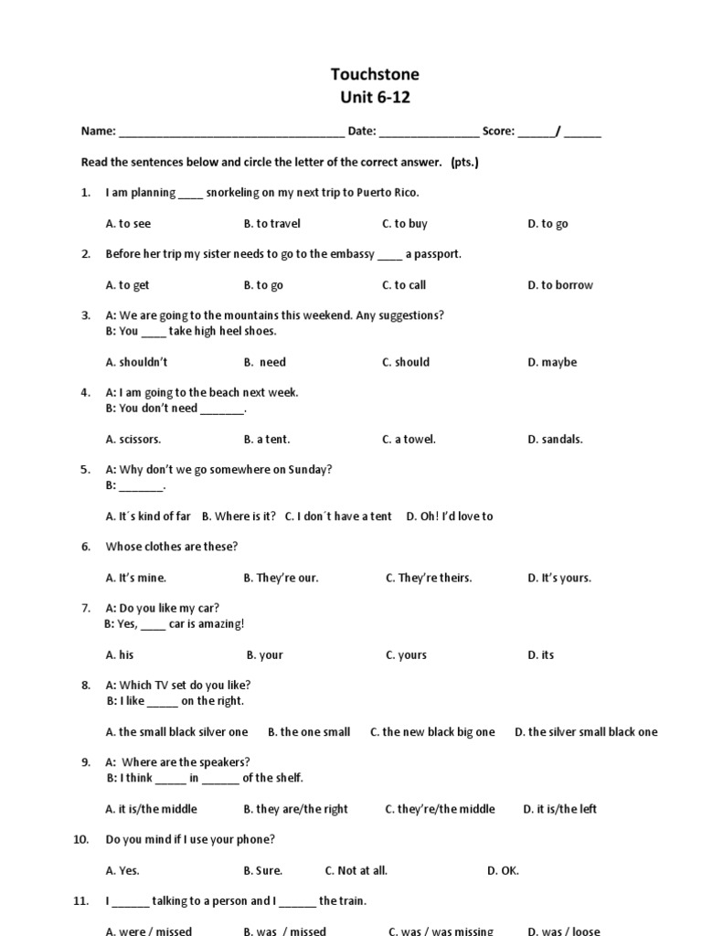 oral 2 touchstone test Touchstone 2  Test