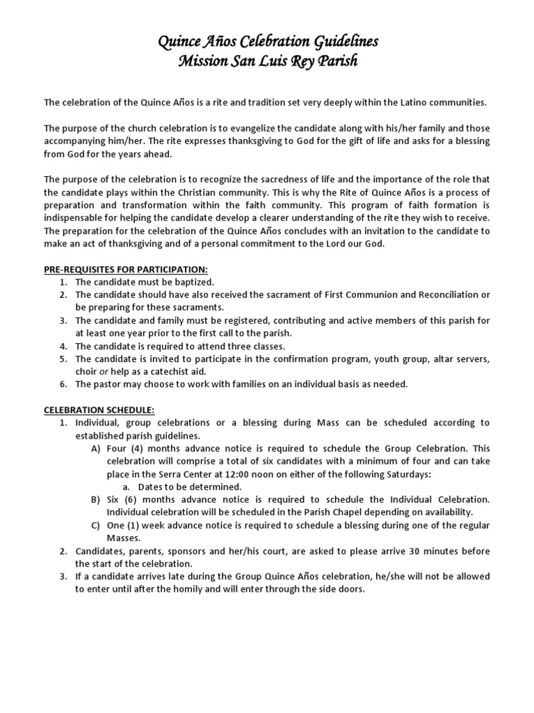 Quinceañera Guidelines English 2013 | PDF | Eucharist | Christian ...