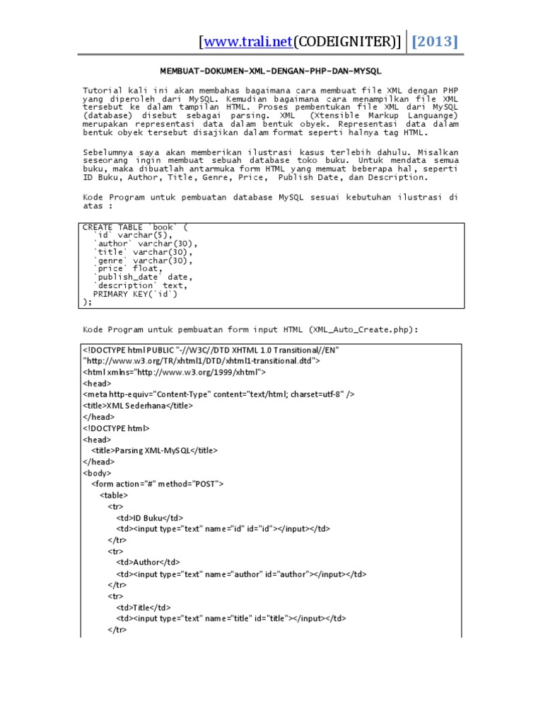 Membuat XML dari MySQL dengan PHP | PDF