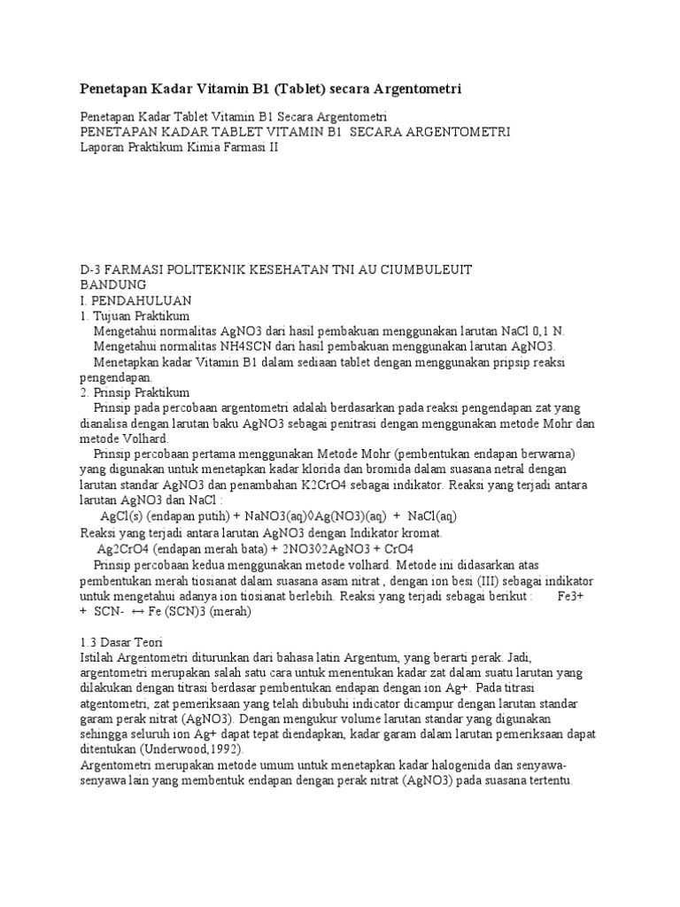 Penetapan Kadar Vitamin B1