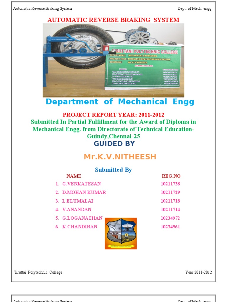 Automatic Reverse Braking System Pdf Brake Piston