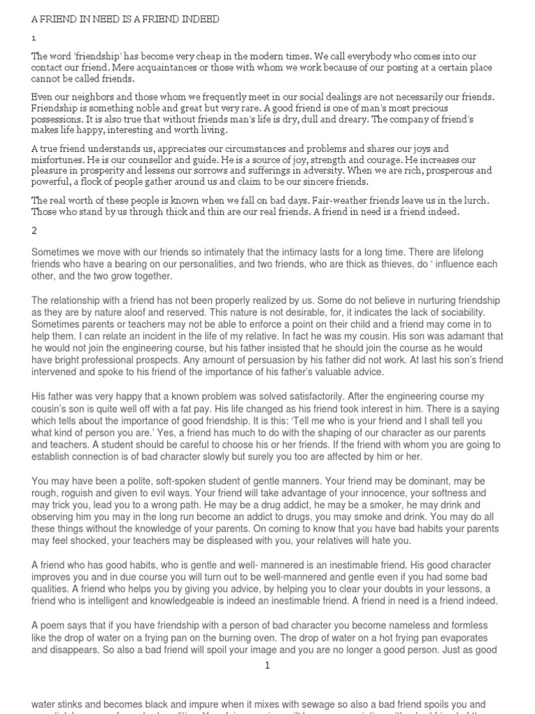 A Friend In Need Is A Friend Indeed Friendship Family