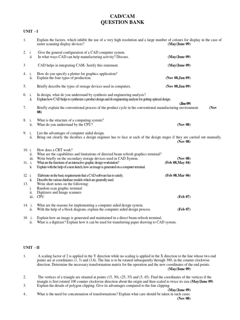 cad/cam/question bank Computer Aided Design Numerical Control