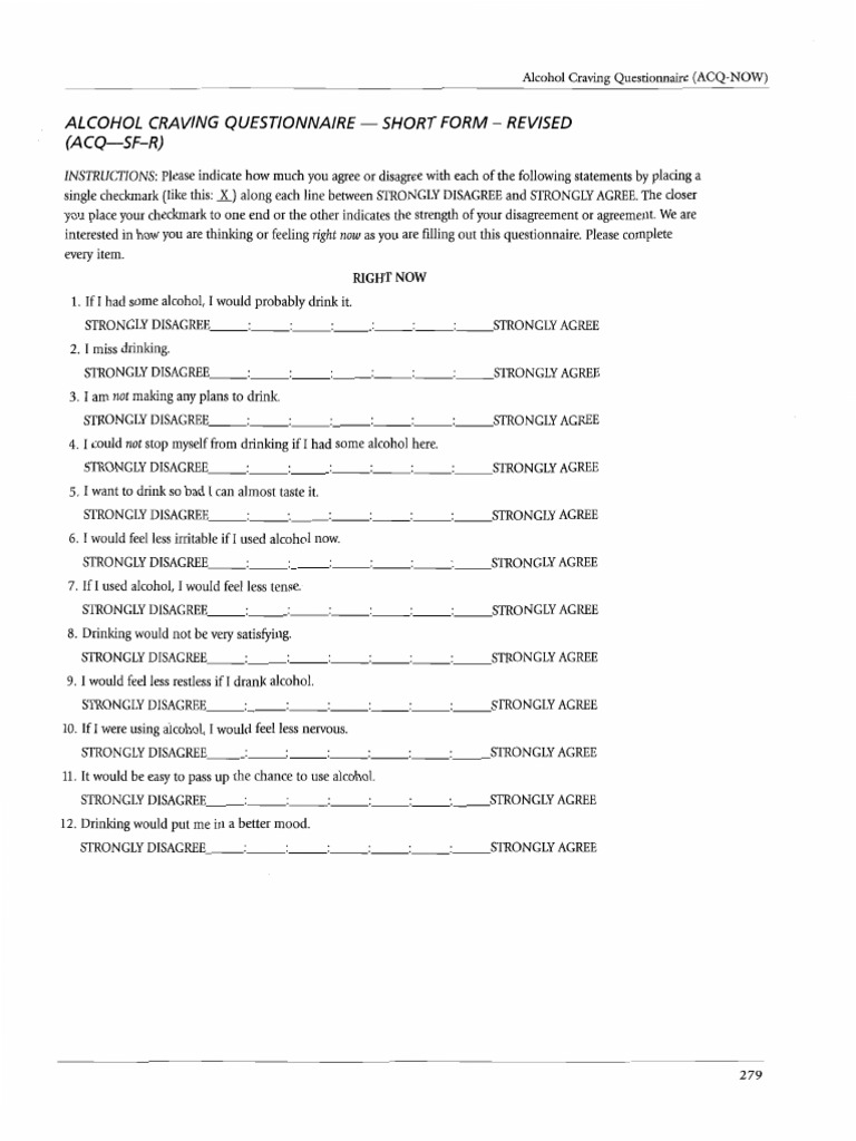 Alcohol Craving Questionnaire Short Form Revised 20 Psychology