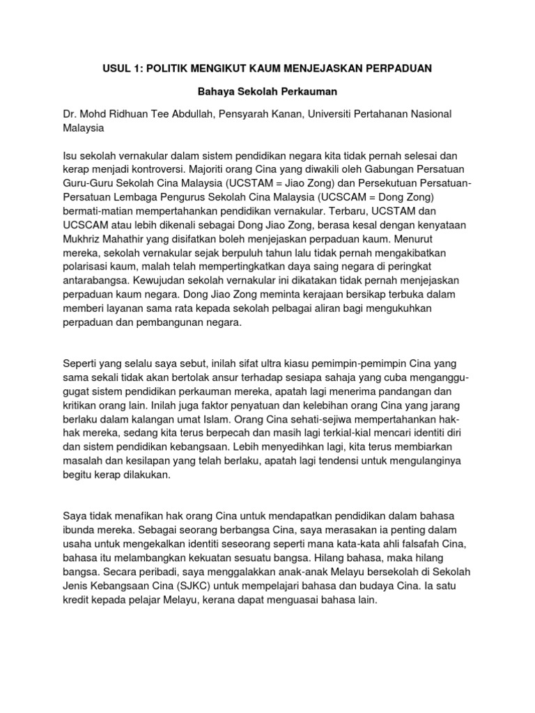 Usul 1 Politik Mengikut Kaum Menjejaskan Perpaduan Pdf
