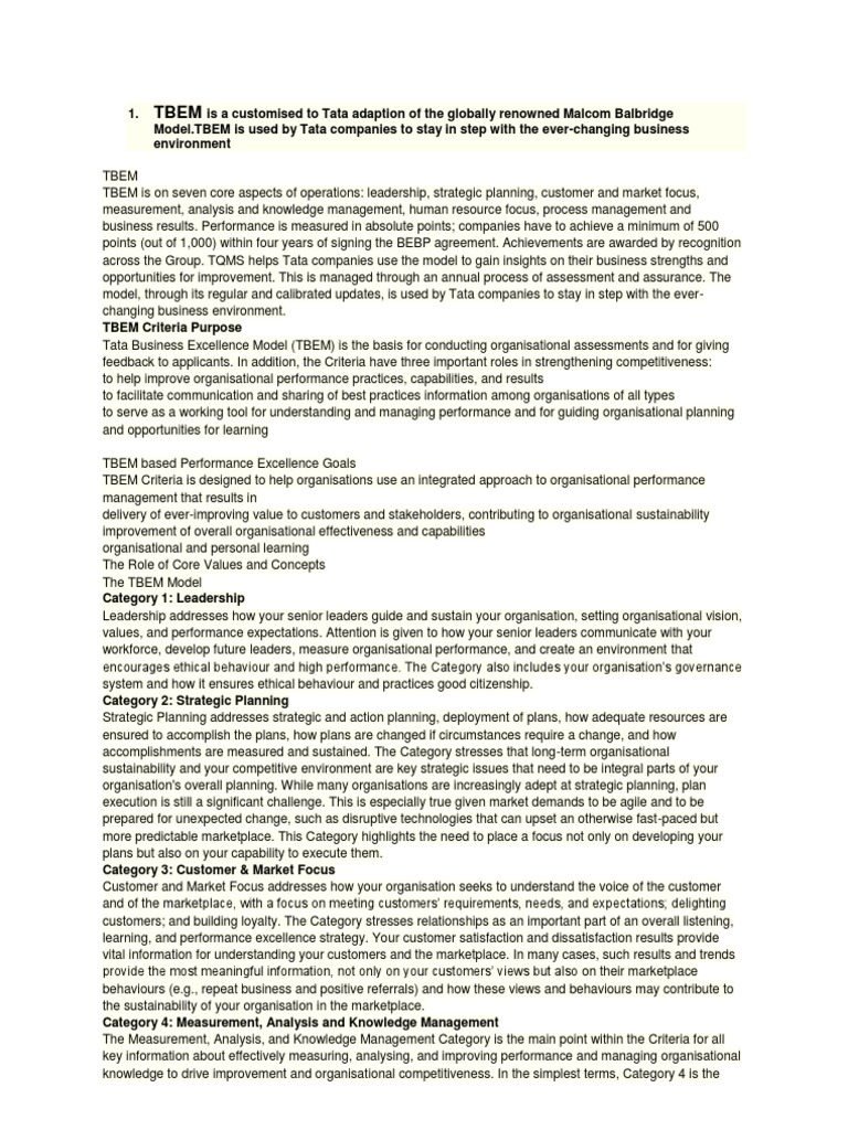Tata Business Excellence Model Overview | PDF | Strategic Management ...