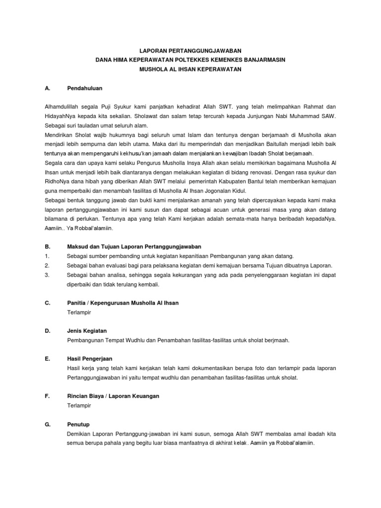 Laporan Pertanggungjawaban Musholla