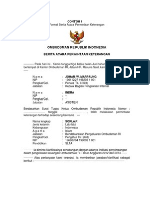 Format Berita Acara Permintaan Keterangan