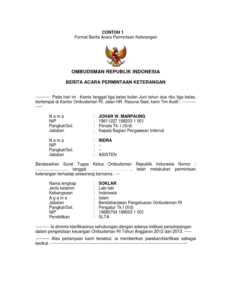 Contoh Berita Acara Audit Internal - Contoh 317