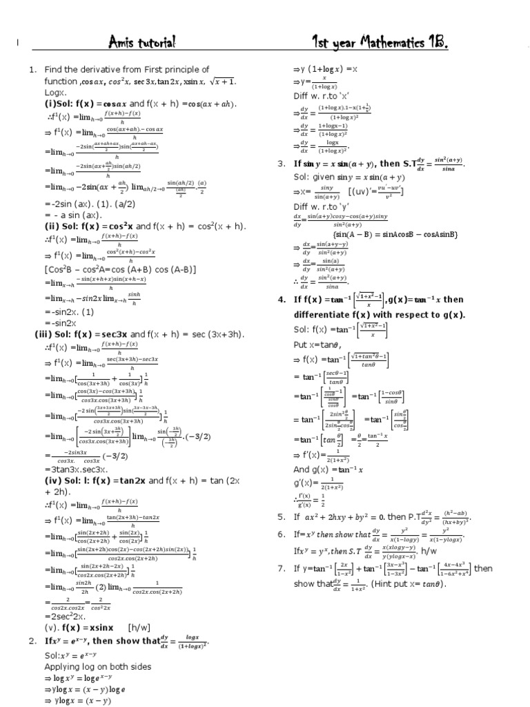 Find The Derivative From First Principle Of Function Pdf
