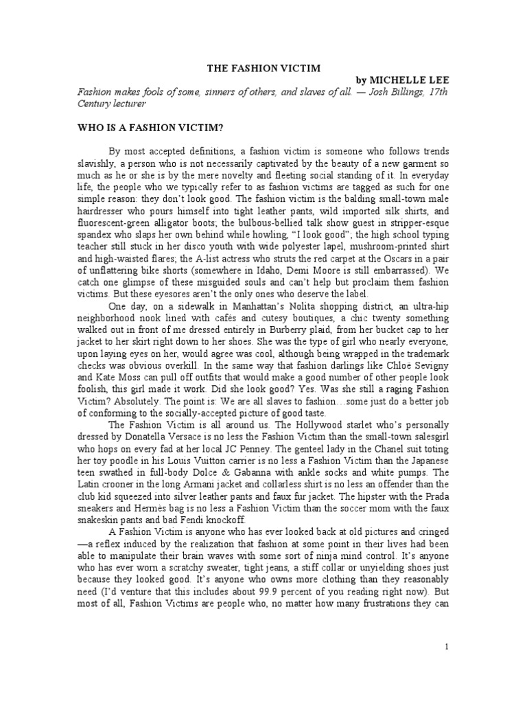 Fashion Victim PDF Fashion Human Appearance