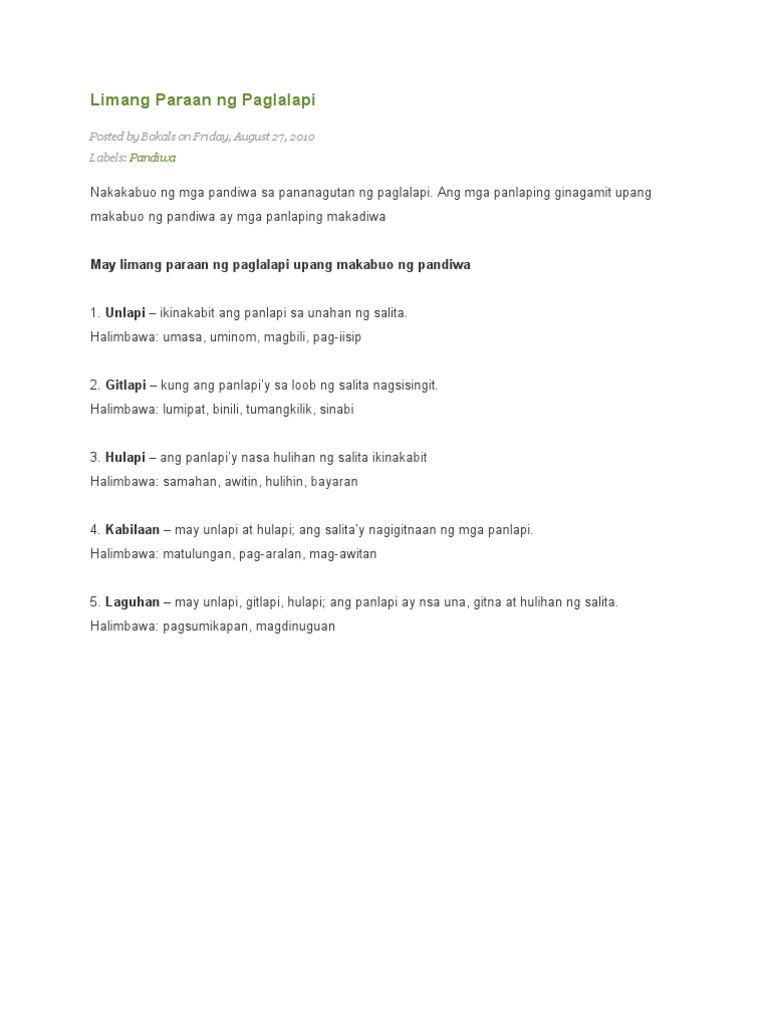 Limang Paraan Ng Paglalapi