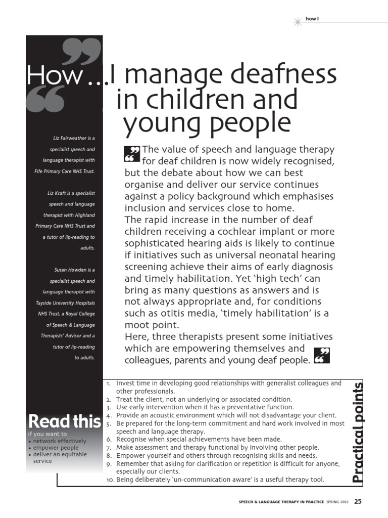 Managing Deafness in Children | PDF | Hearing Loss | Speech Language ...