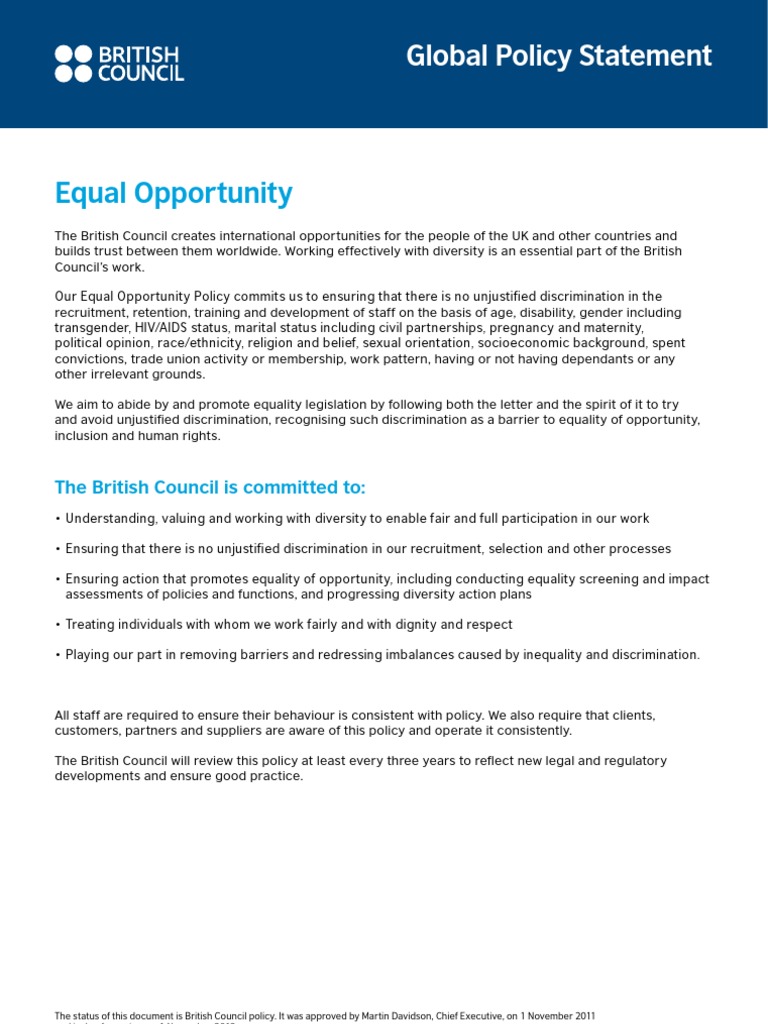 Sample of An Equal Opportunity Policy | PDF