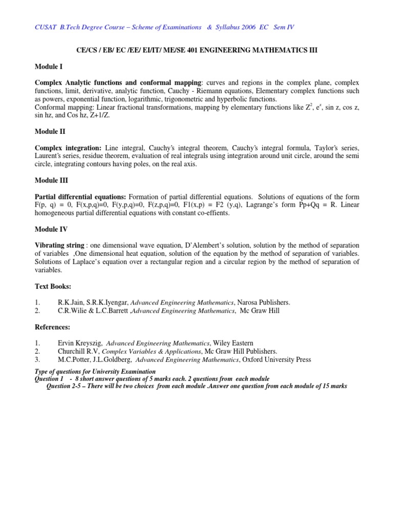 CUSAT B.Tech Syllabus 2006: Sem IV Courses | PDF | Frequency Modulation ...