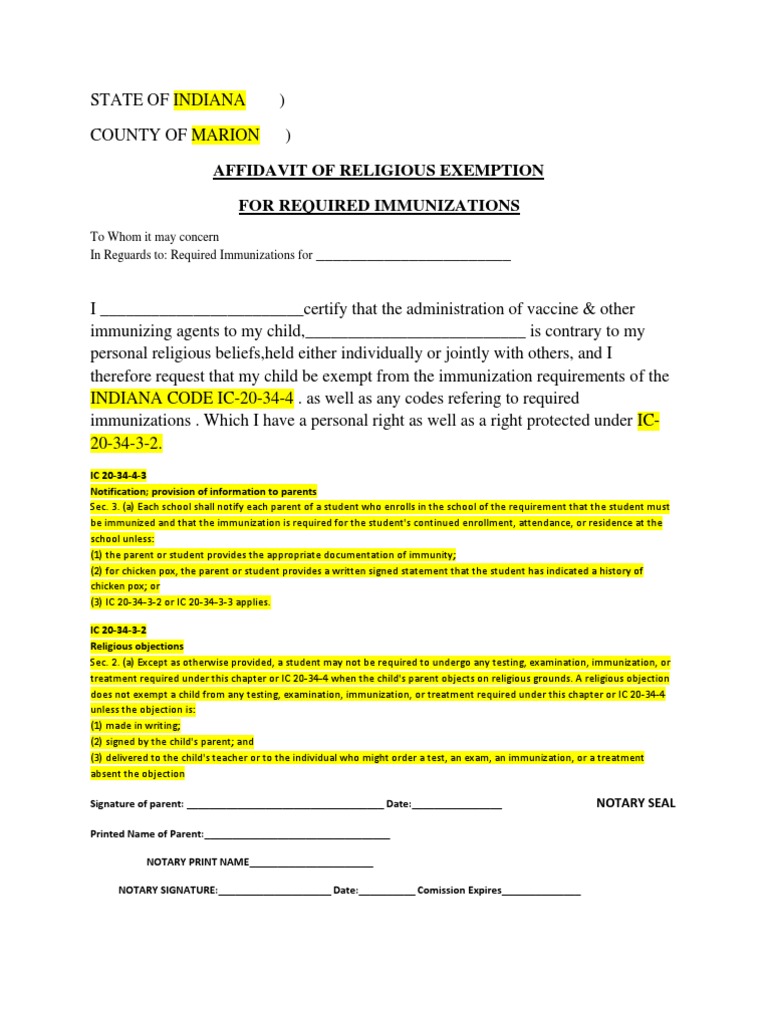Affidavit of Religious Exemption | PDF | Notary Public | Justice