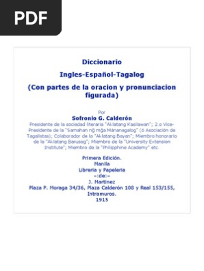 Diccionario Ingles Espa Ol Tagalog Con Partes De La Oraci N Y Pronunciaci N Figurada