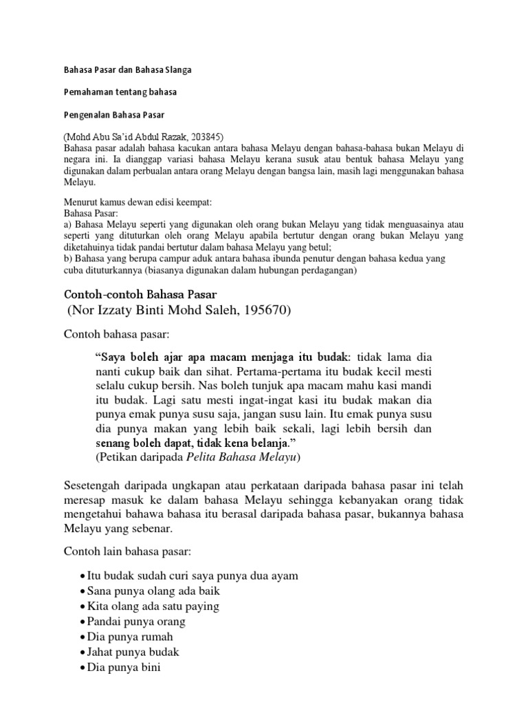 Bahasa Pasar Dan Bahasa Slanga Pdf
