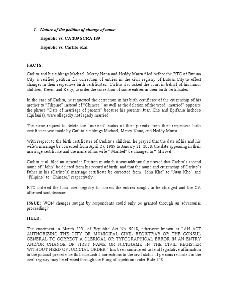 Analysis of Philippine Case Law on Petitions for Correction or Change