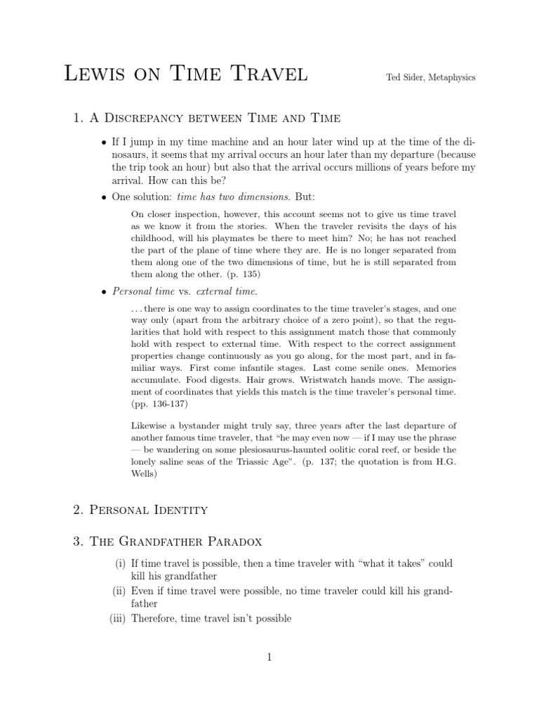 Lewis On Time Travel 1. A Discrepancy Between Time and Time PDF