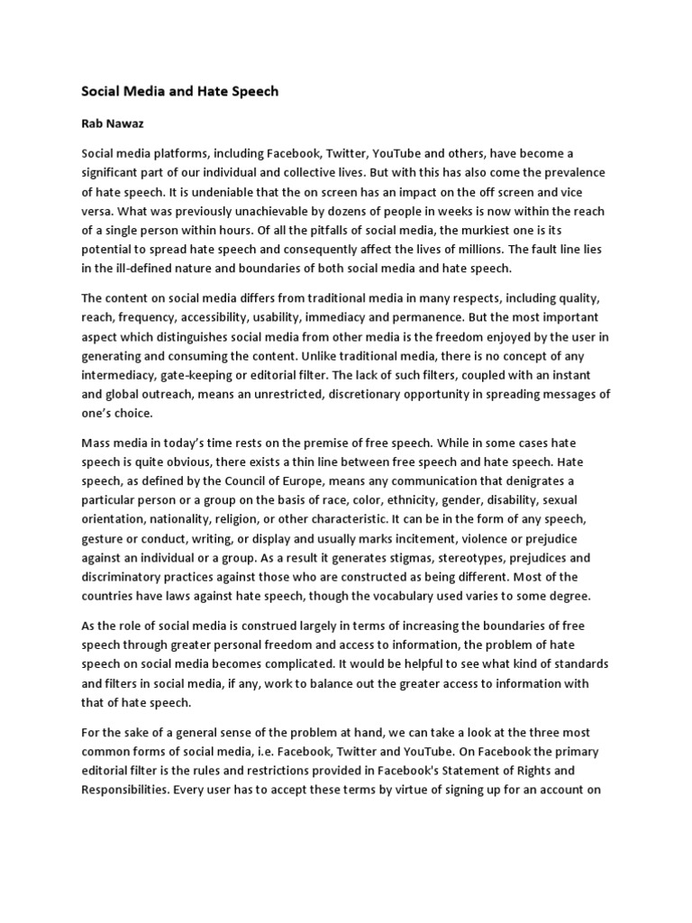 Social Media's Role in Hate Speech | PDF | Hate Speech | Social Media