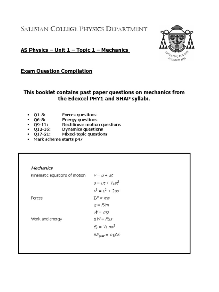 Mechanics Exam Questions Compilation | PDF | Lift (Force) | Force