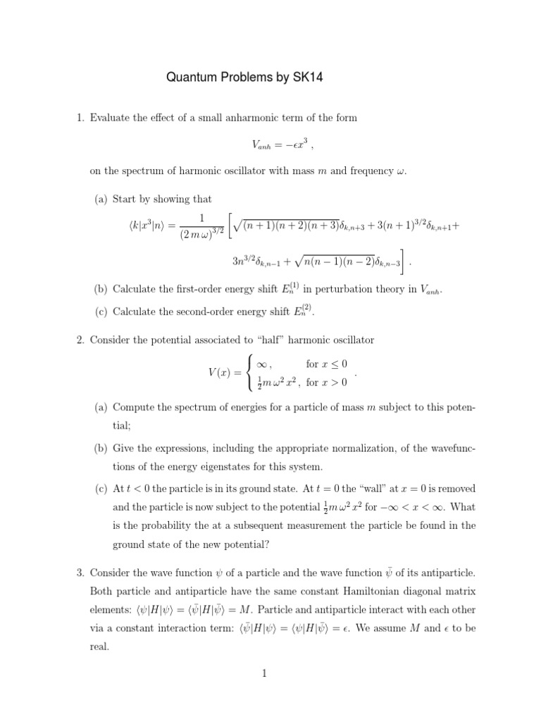 Quantum Problems PDF | Download Free PDF | Hamiltonian (Quantum ...