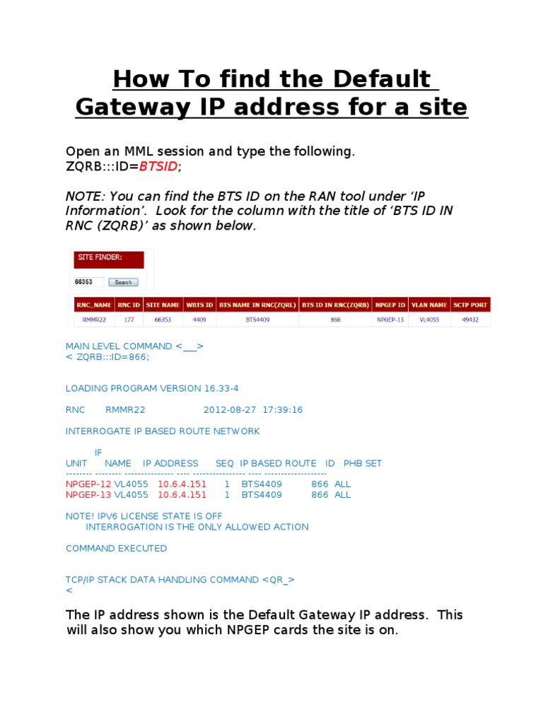 Find Default Gateway IP via MML | PDF | Technology & Engineering