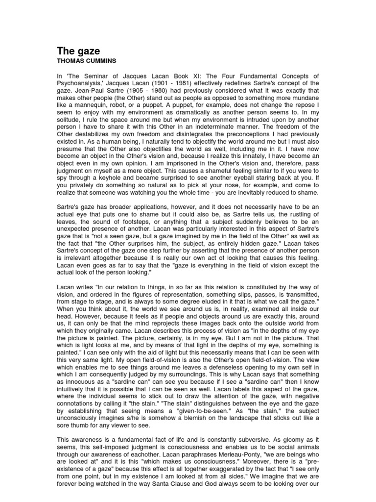 The Gaze: Thomas Cummins | PDF | Mimicry | Jacques Lacan