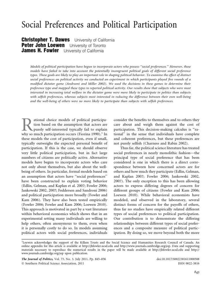 Social Preferences and Political Participation | PDF