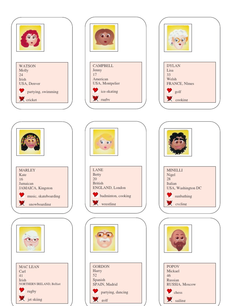 Character Descriptions for Game Cards | PDF | Sports & Recreation