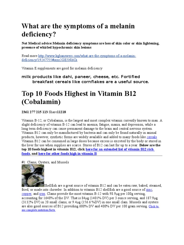 What Are the Symptoms of a Melanin Deficiency Vitamin B12 Chickpea