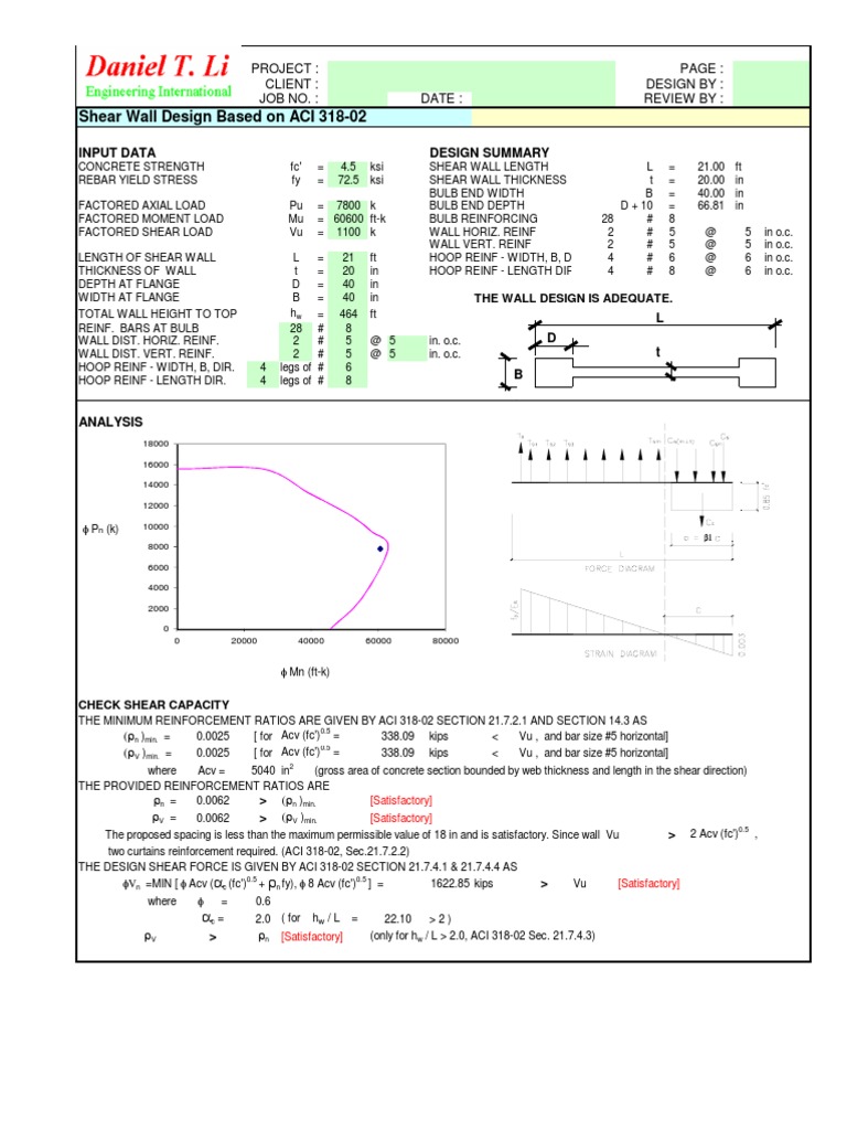 Shear Wall Design per ACI 318-02 | PDF | Shear Stress | Bending